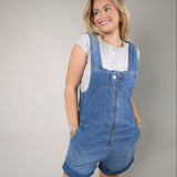 Free People Jude shortall mid indigo Shear Boutique spring 2026 denim overall shorts relaxed fit