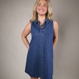 sleeveless denim shirt dress women mini length casual everyday style