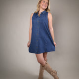 denim mini dress women sleeveless button front casual summer outfit