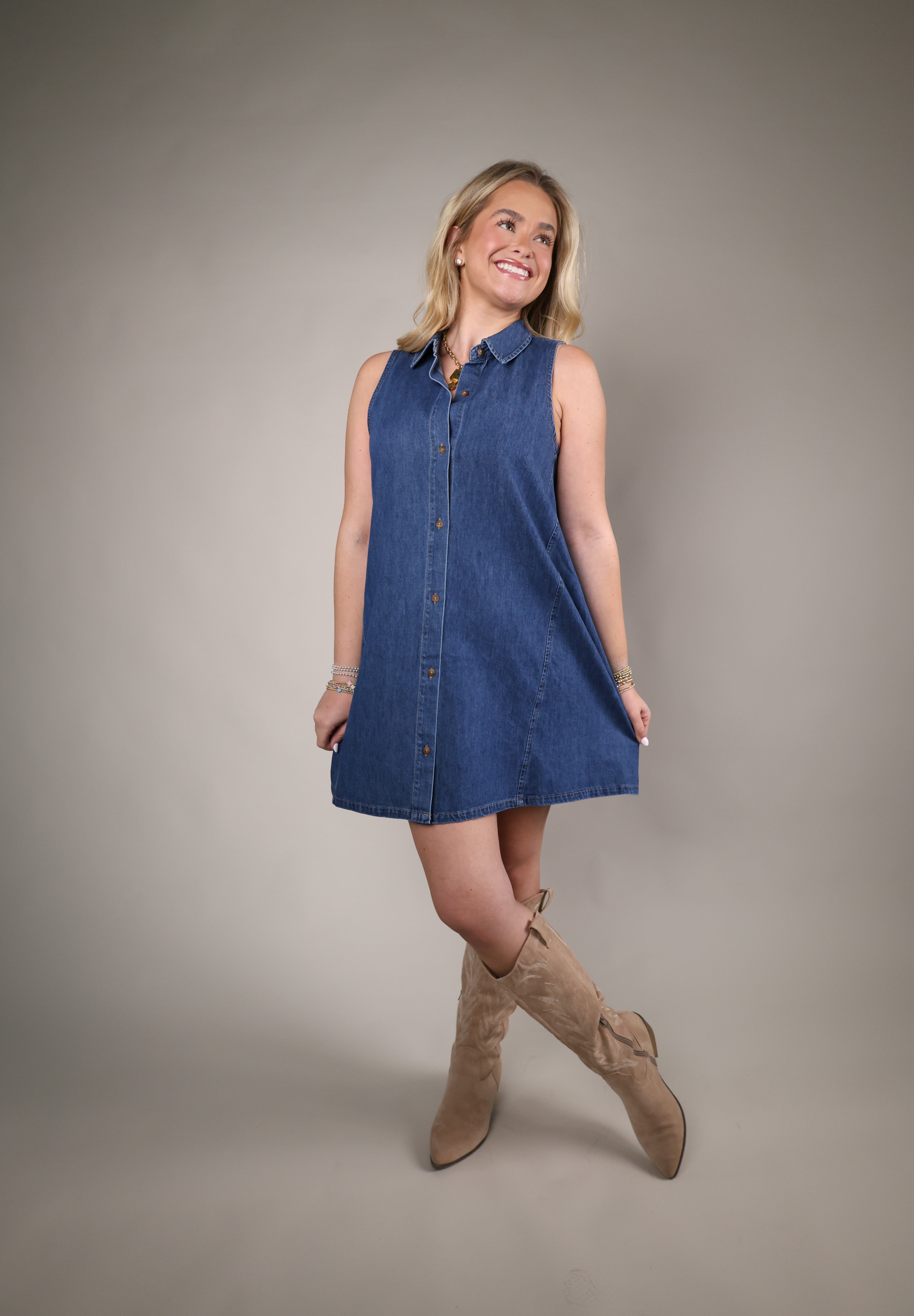 denim mini dress women sleeveless button front casual summer outfit