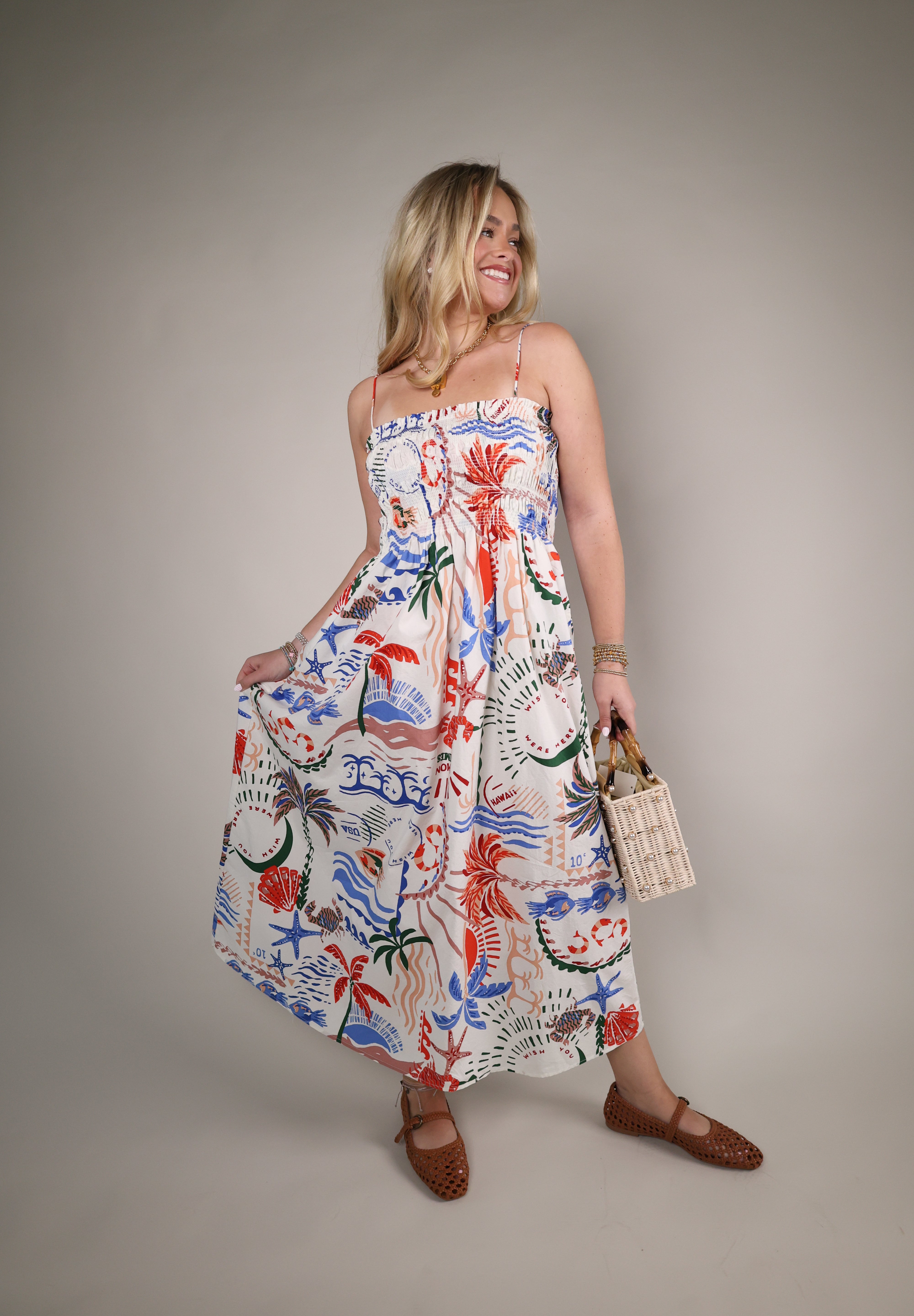 Z Supply Cornelia Getaway midi dress coastal print summer cotton dress