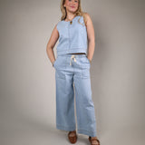 lightweight denim utility pants women casual summer outfit