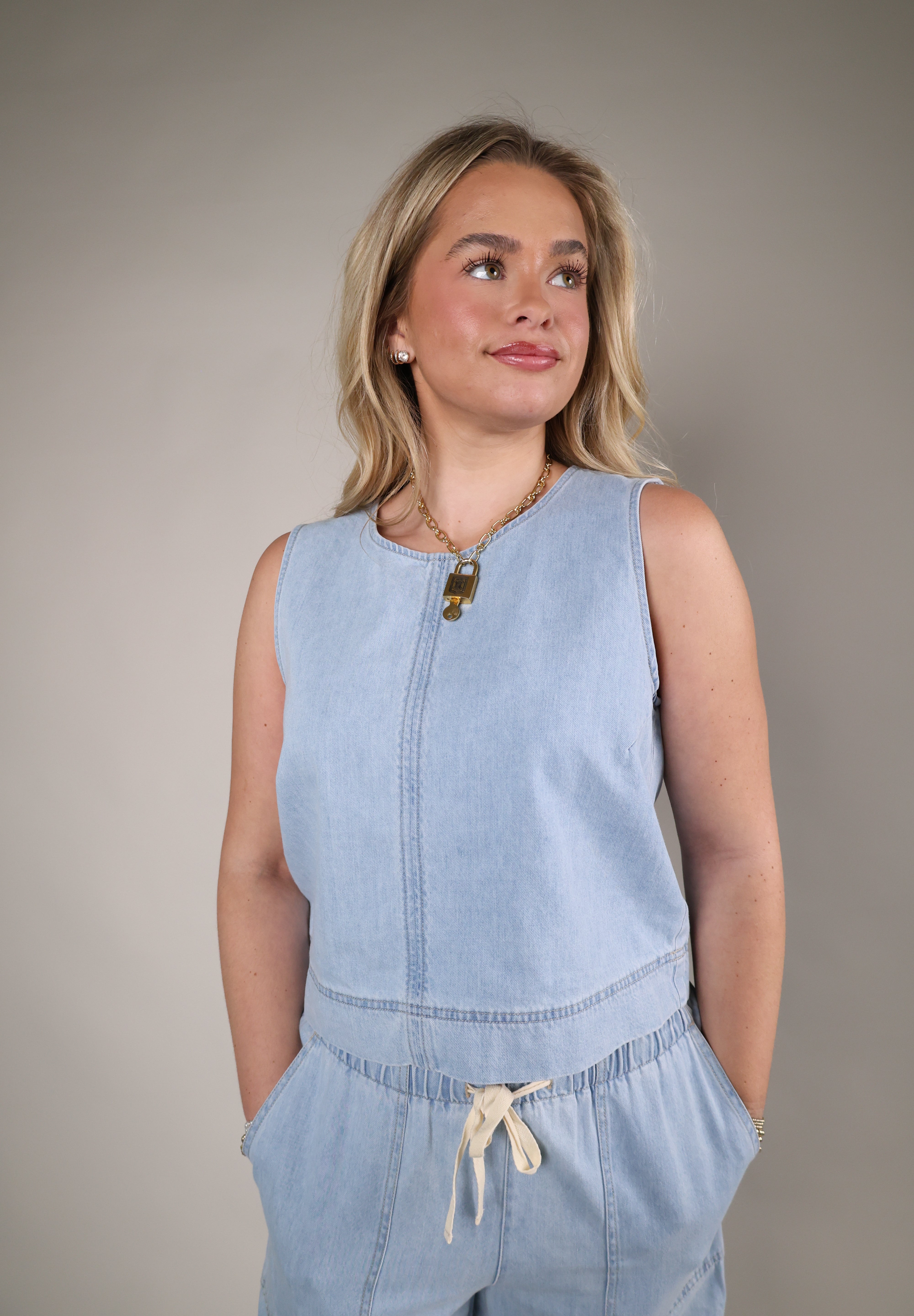 lightweight denim tank women relaxed fit summer outfit top