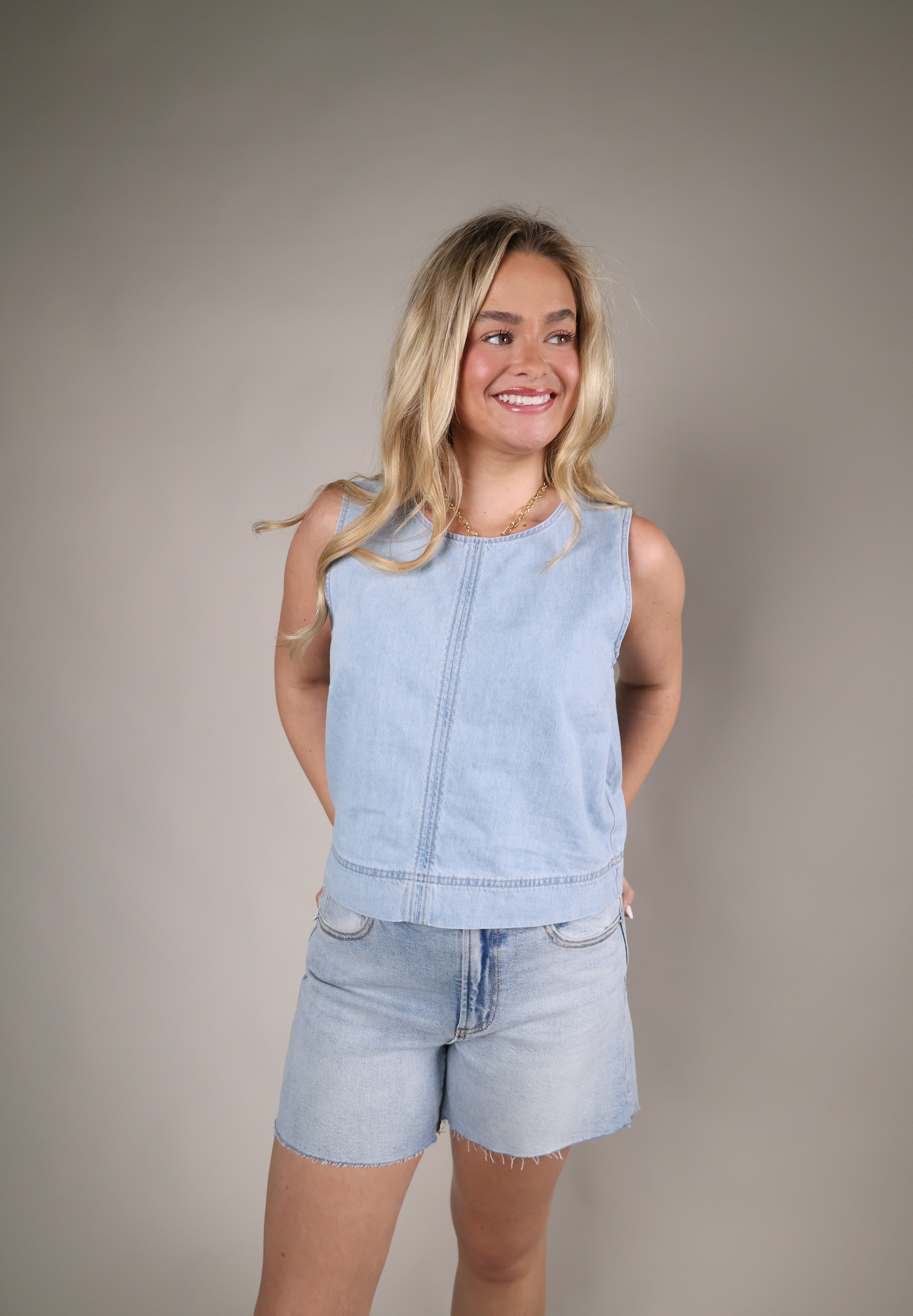 soft denim tank top women breathable summer outfit