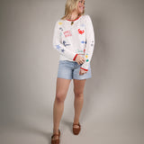 lightweight embroidered sweater women apres beach summer outfit