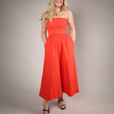women’s strapless summer dress midi length flowy lightweight dress