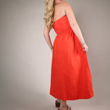 lightweight cotton midi dress strapless summer casual outfit