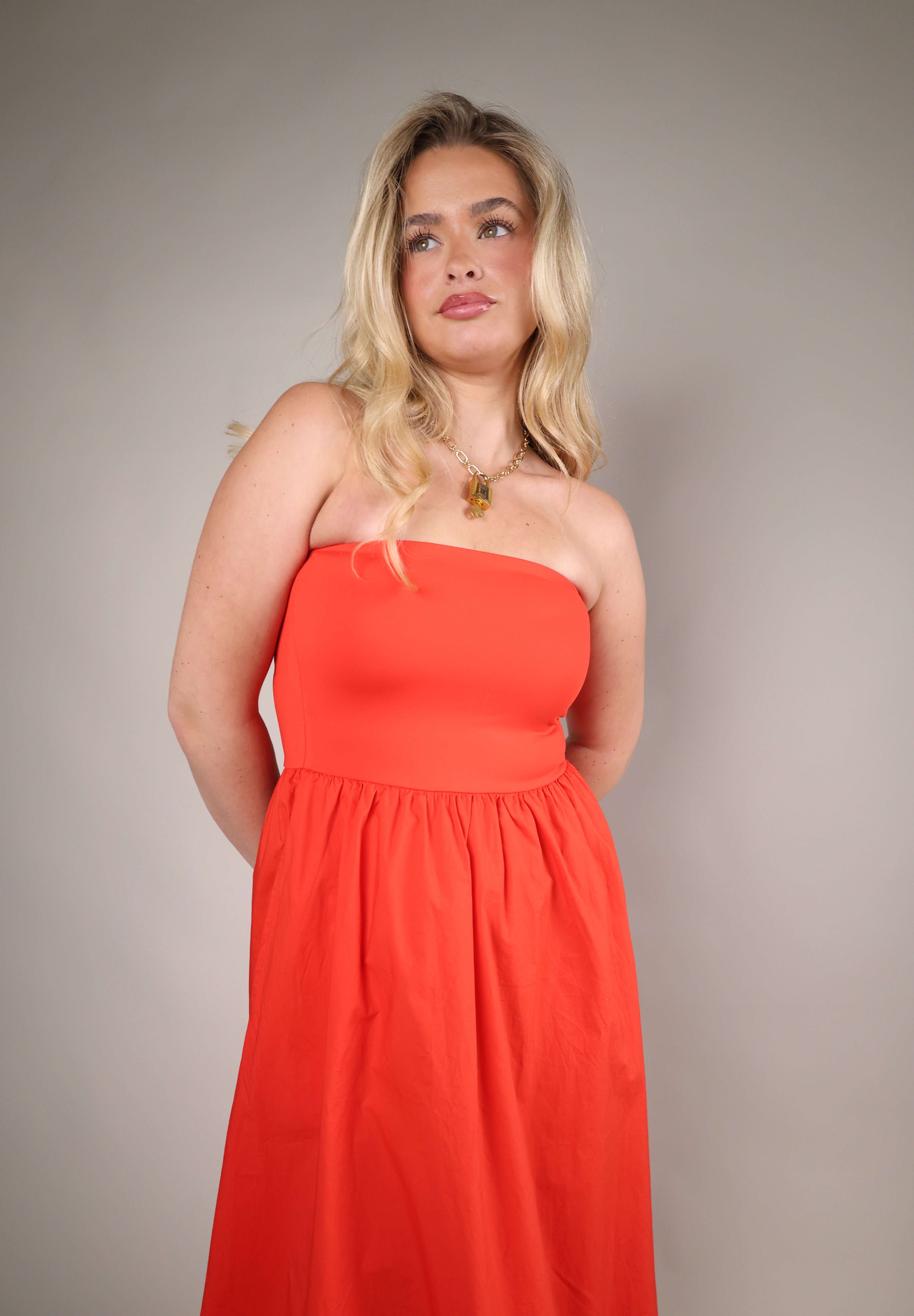 smocked strapless midi dress women beach vacation outfit