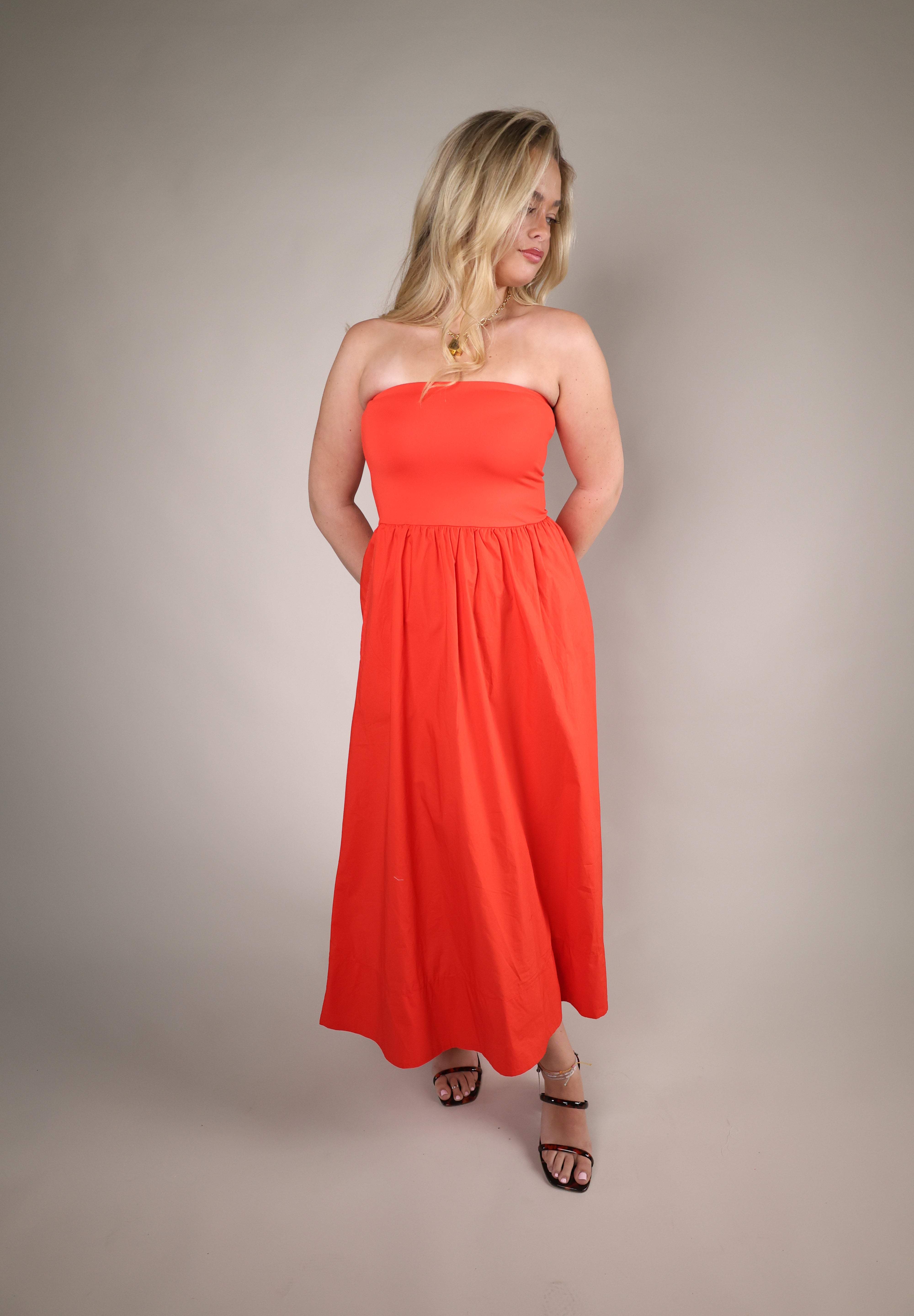 strapless summer midi dress women breezy vacation style dress