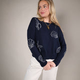 women’s navy cotton sweater relaxed fit lightweight beach sweater