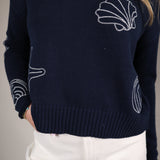 navy summer sweater women breathable cotton knit casual outfit