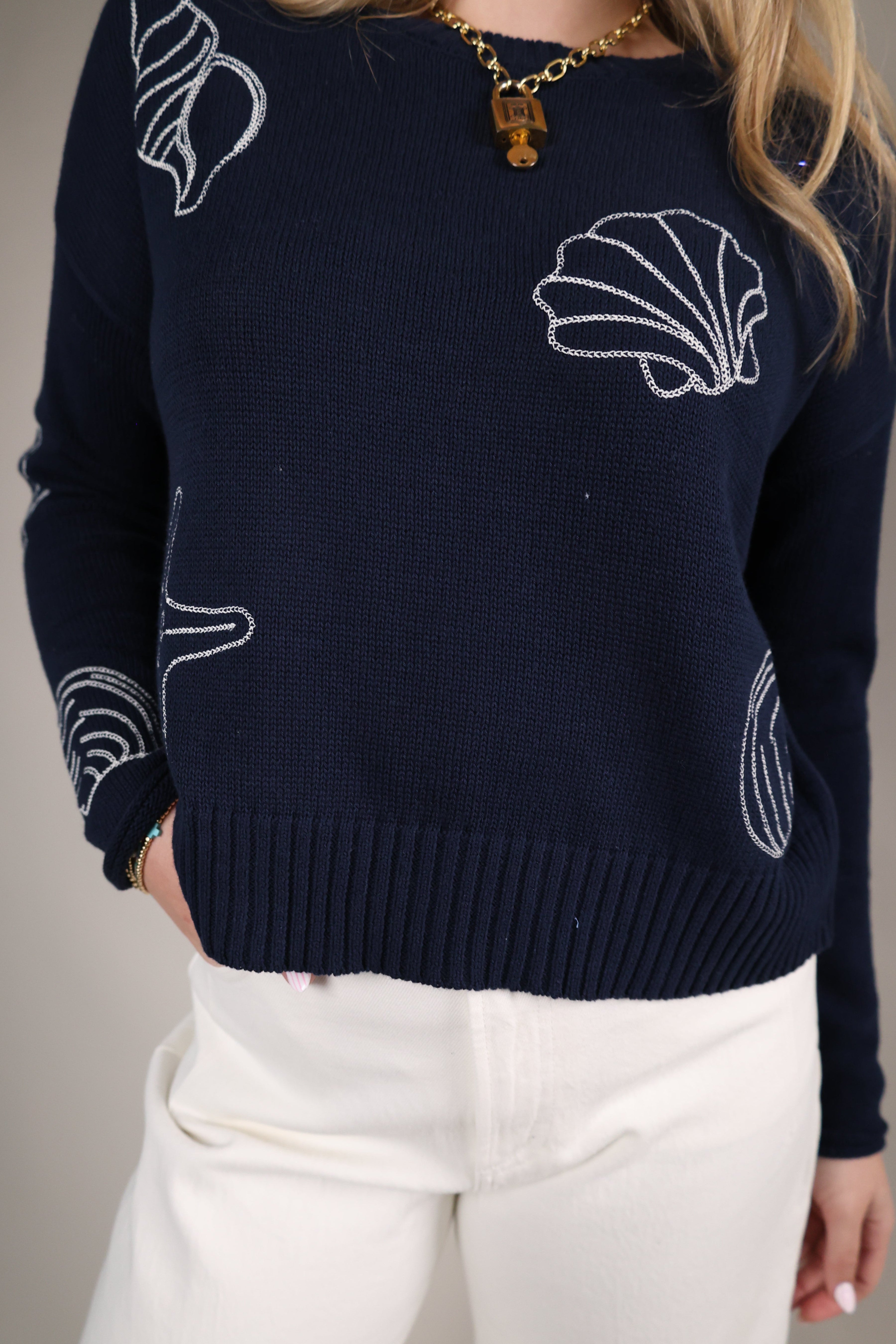 navy summer sweater women breathable cotton knit casual outfit