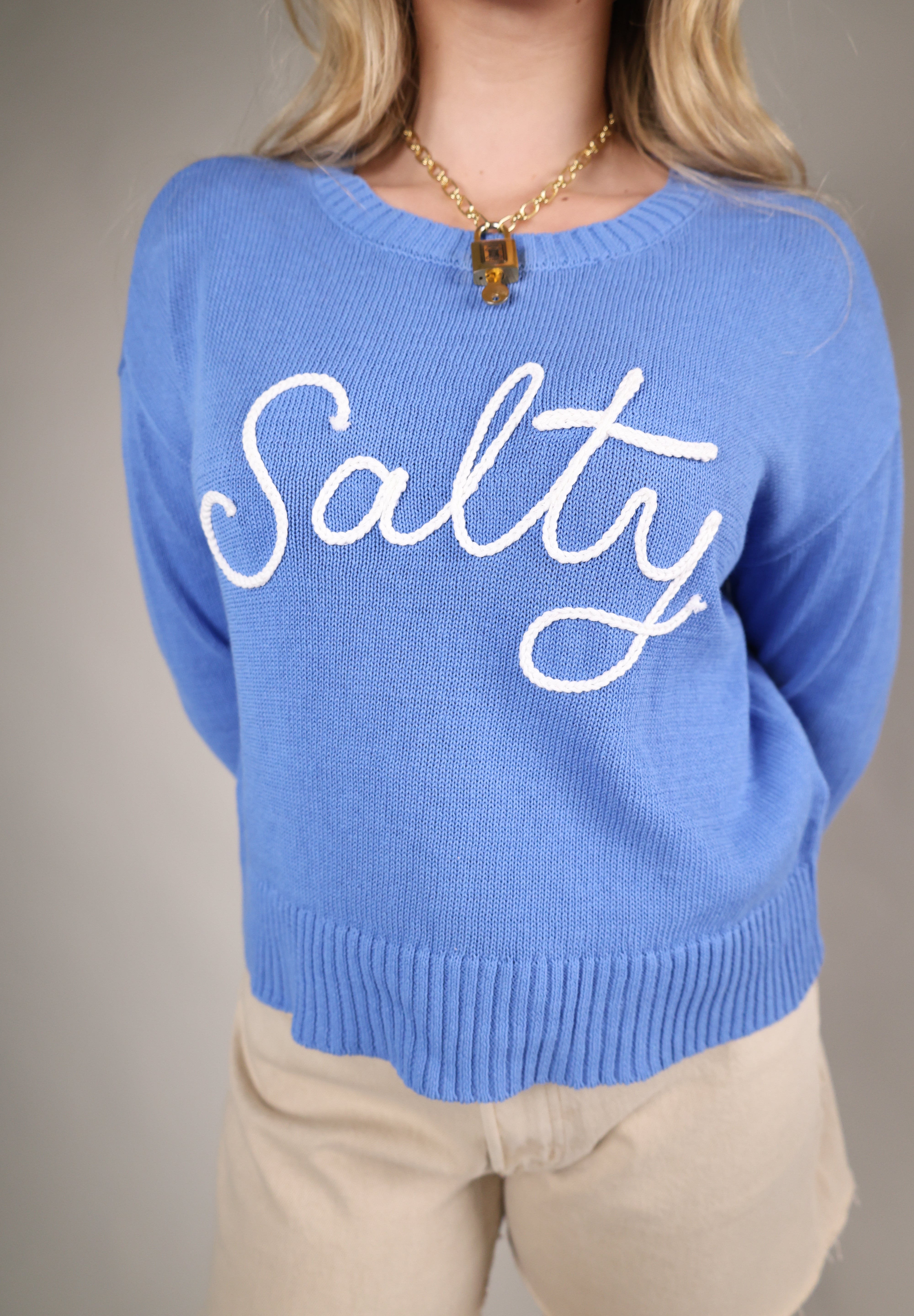 relaxed fit cotton sweater women beach vibe salty graphic sweater
