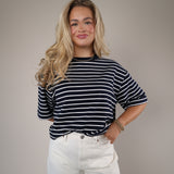 Shear Boutique Spring 2026 striped boxy tee navy white women’s relaxed fit casual t shirt