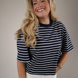 Women’s striped boxy tee Shear Boutique spring collection 2026 navy and white casual top