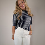 Navy white striped tee Shear Boutique spring 2026 relaxed fit boxy t shirt everyday style
