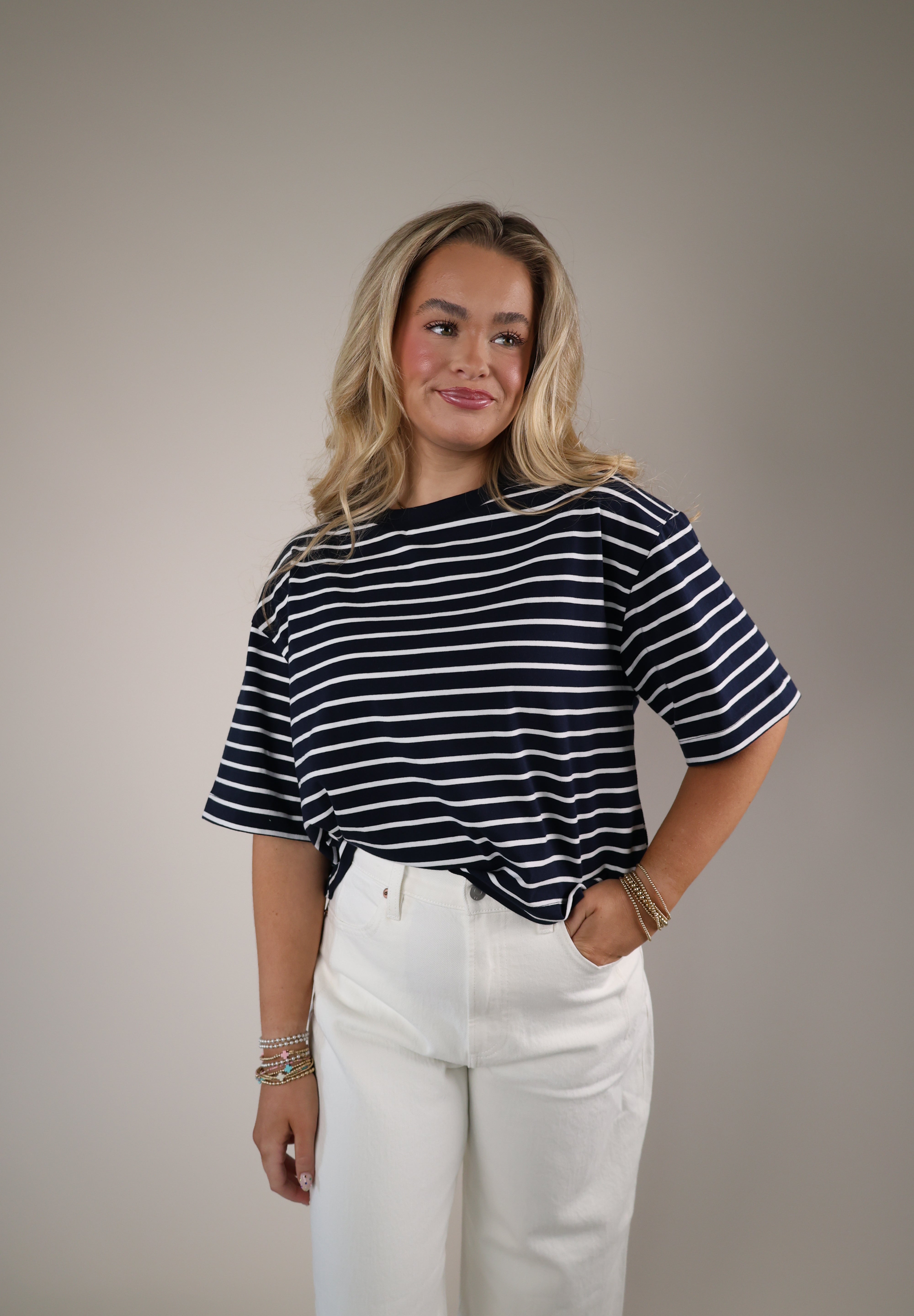 Shear Boutique navy white striped t shirt spring 2026 boxy tee casual everyday outfit