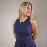 Shear Boutique fitted tank top spring 2026 high neckline sleeveless top black white navy basics