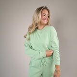 Shear Boutique Spring 2026 green crew neck sweatshirt sprout pullover relaxed fit cozy lounge set top