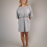 Heather grey t shirt dress Shear Boutique spring 2026 rolled sleeve casual dress easy throw on outfit