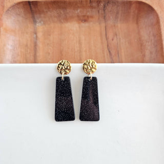 Mia Mini Earrings - Black Glitter // Game Day