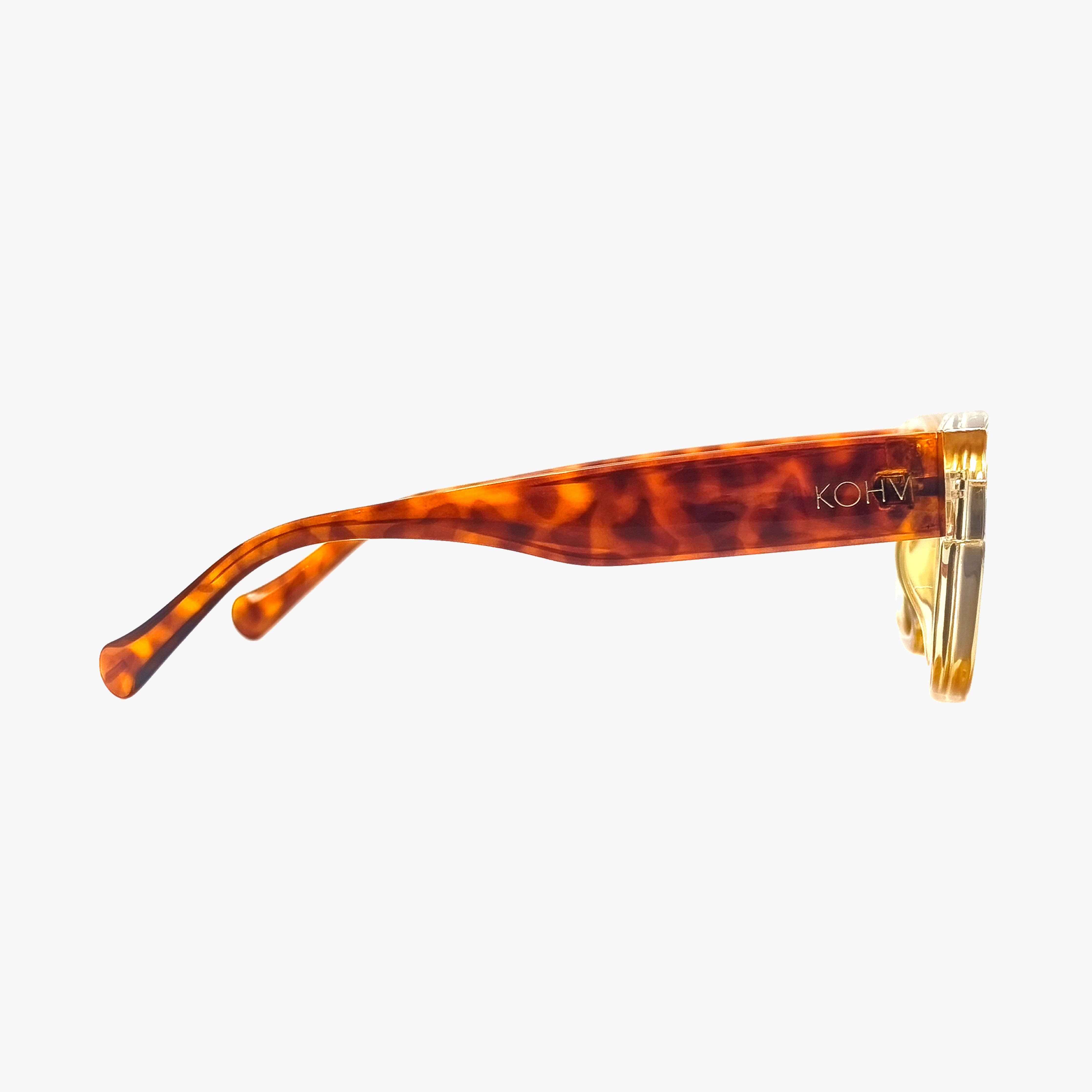 Gloss champagne Kohv Mod square sunglasses featuring tortoise accents and polarized amber lenses