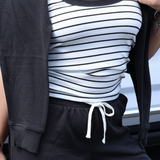 Women’s striped scoop neck tank with contrast trim and fitted silhouette