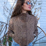 Cropped espresso brown knit jacket for women with a polished modern silhouette