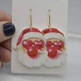 Bubble Gum Retro Santa Earrings, Acrylic, Christmas 