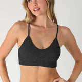 Textured Lace Triangle Cut-Out Bralette – Black