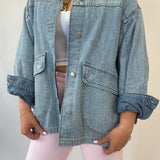 Laid-back Free People Lemon denim jacket in classic blue wash with relaxed fit