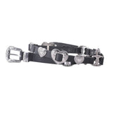 Grunge Silver Heart Concho Leather Belt: Black