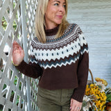 Women’s cozy brown grey turtleneck sweater for fall and cooler weather
