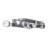 Grunge Silver Heart Concho Leather Belt: Black