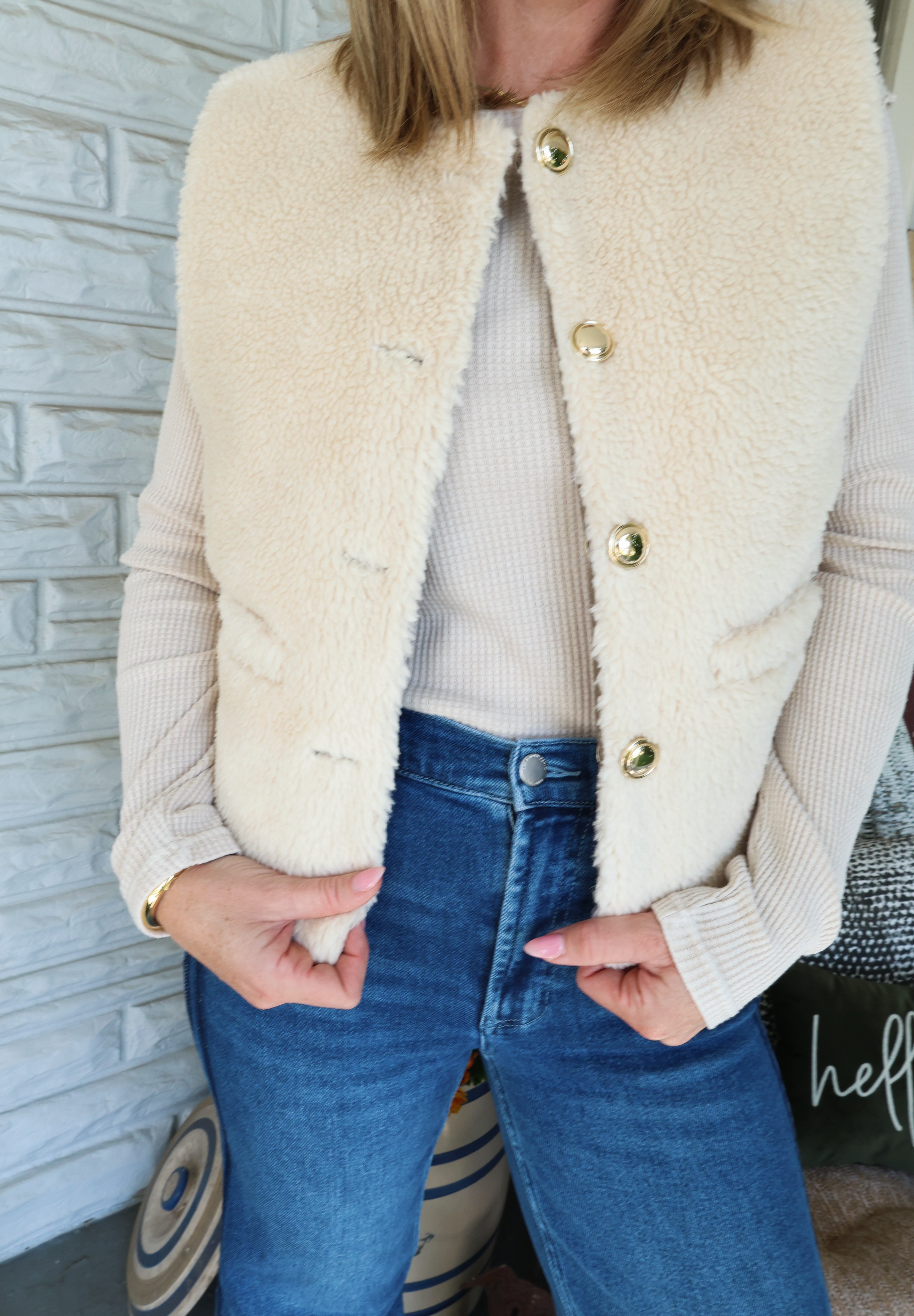 Jam Reversible Vest from Shear Boutique, a cozy army green fall layering piece