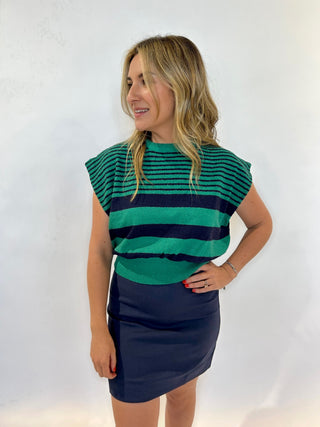 Eloan Knit Vest - Green Striped
