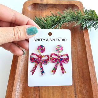 Bow Earrings - Pink Sparkle // Christmas, Holiday, Gifts