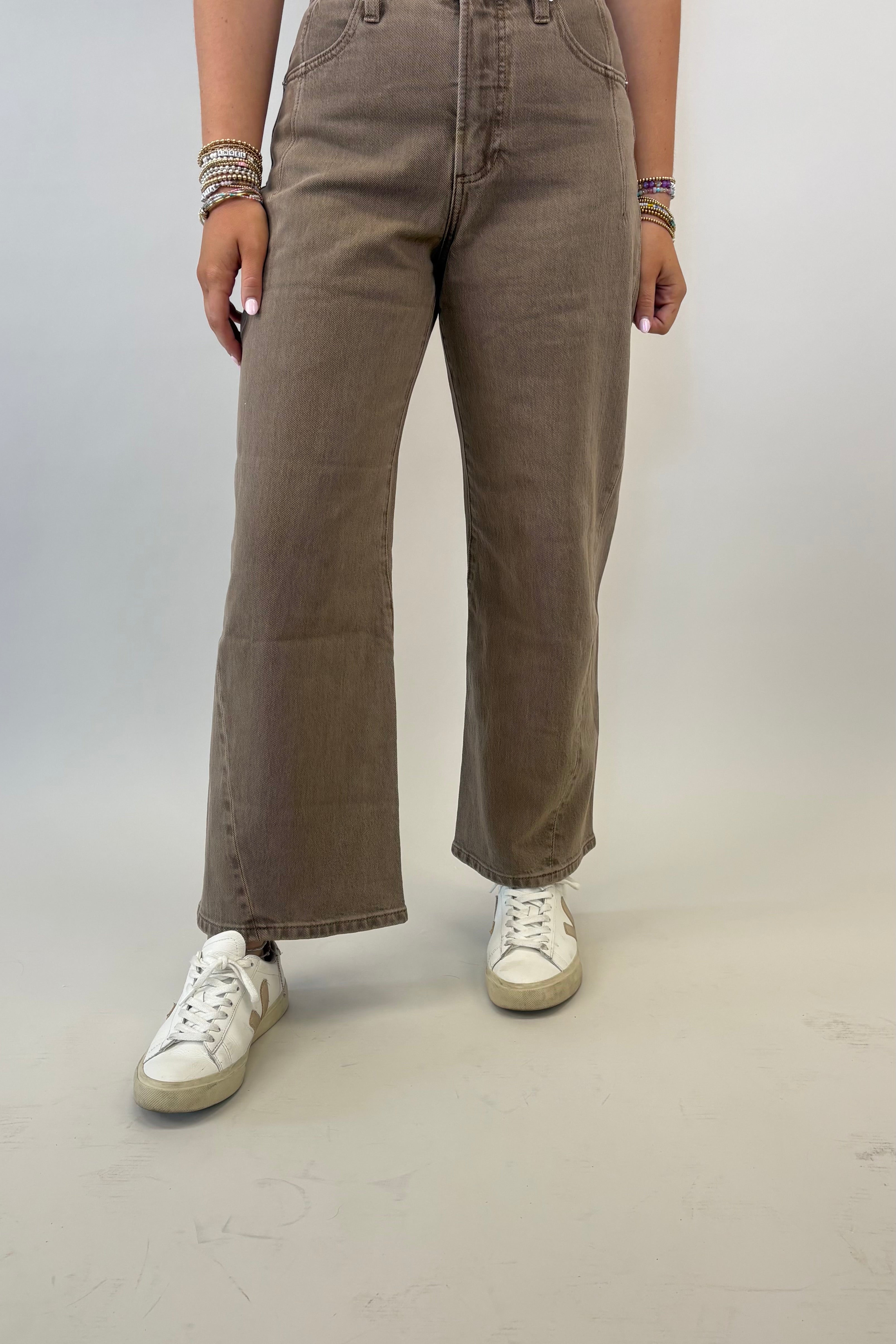 Pistola Kyra bowed wide leg jeans in brown with modern ankle-length cut