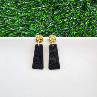 Mia Mini Earrings - Black Glitter // Game Day