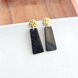 Mia Mini Earrings - Black Glitter // Game Day