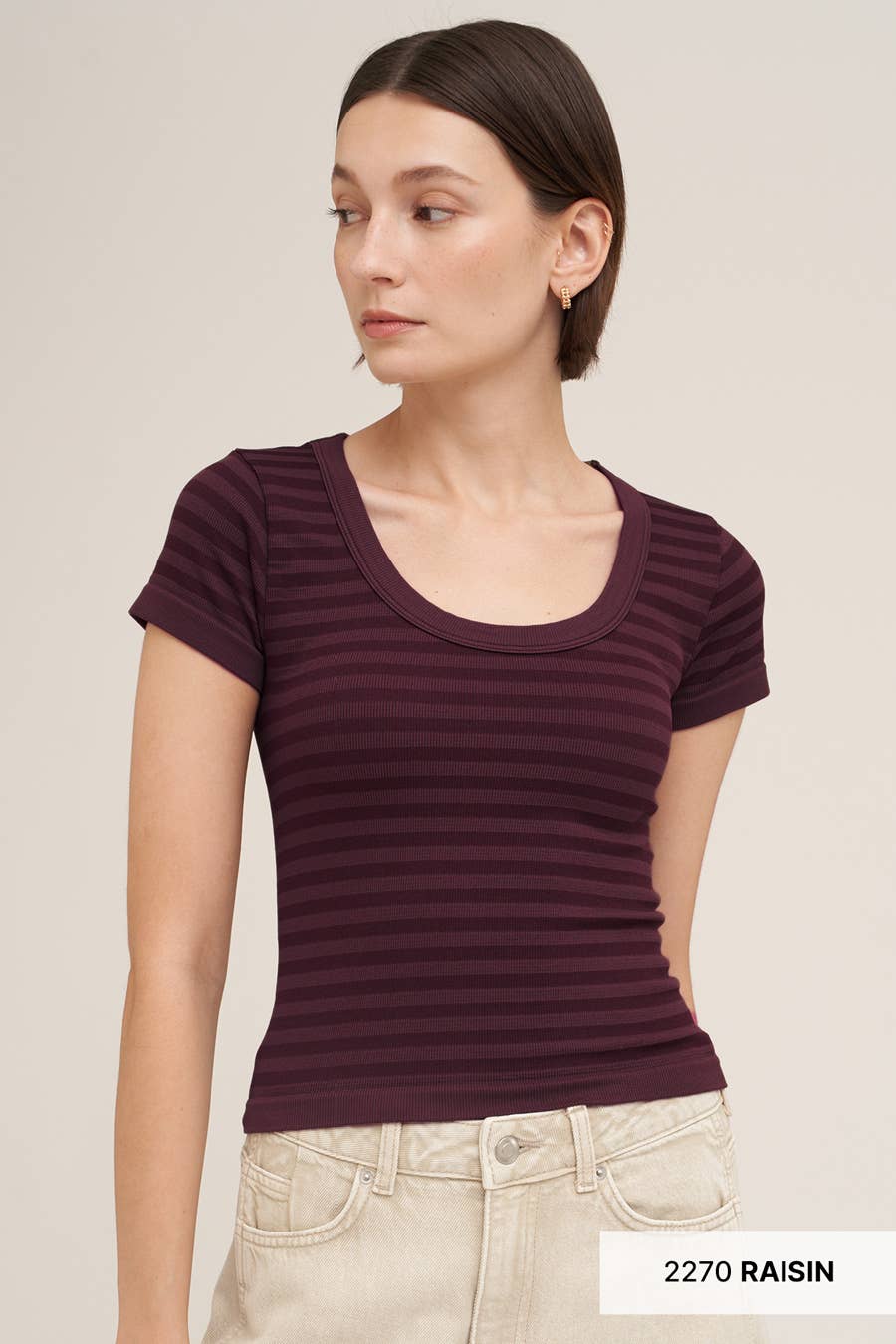 Women’s seamless striped scoop neck top available at Shear Boutique in Olney, Maryland