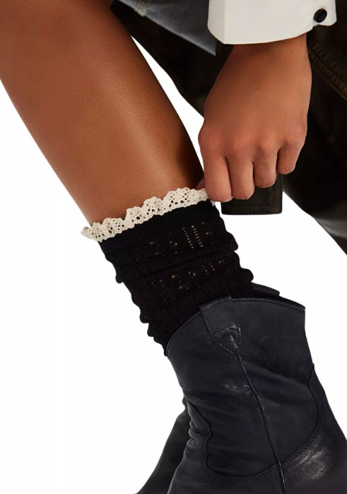 Free People Misty tall cotton socks with delicate pointelle stitching and lace trim