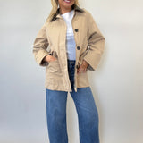 Deluc Montecarlo jacket in rich camel with faux leather contrast and zip-front design