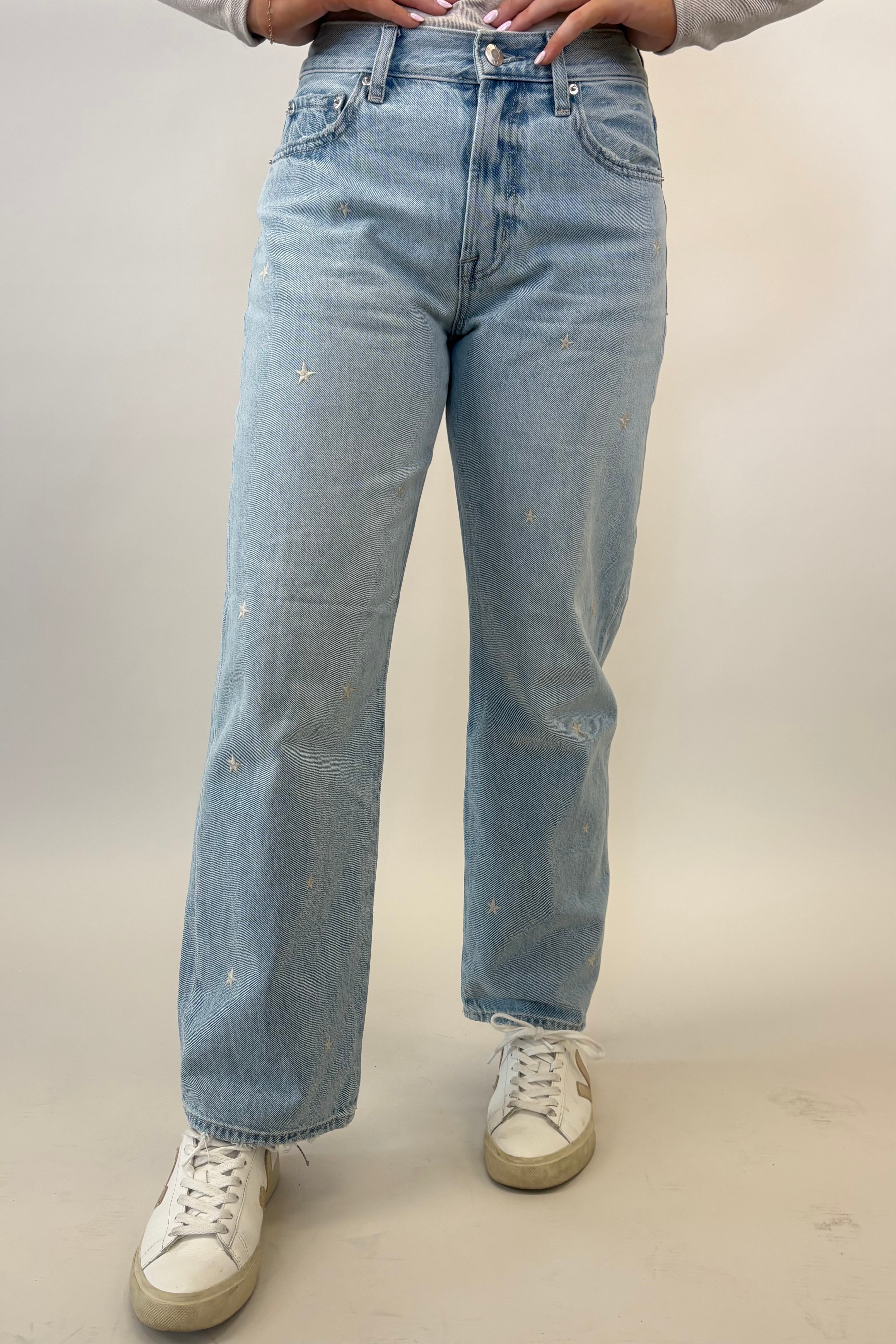 Pistola Lexi mid rise bowed straight jeans with star embroidered detailing