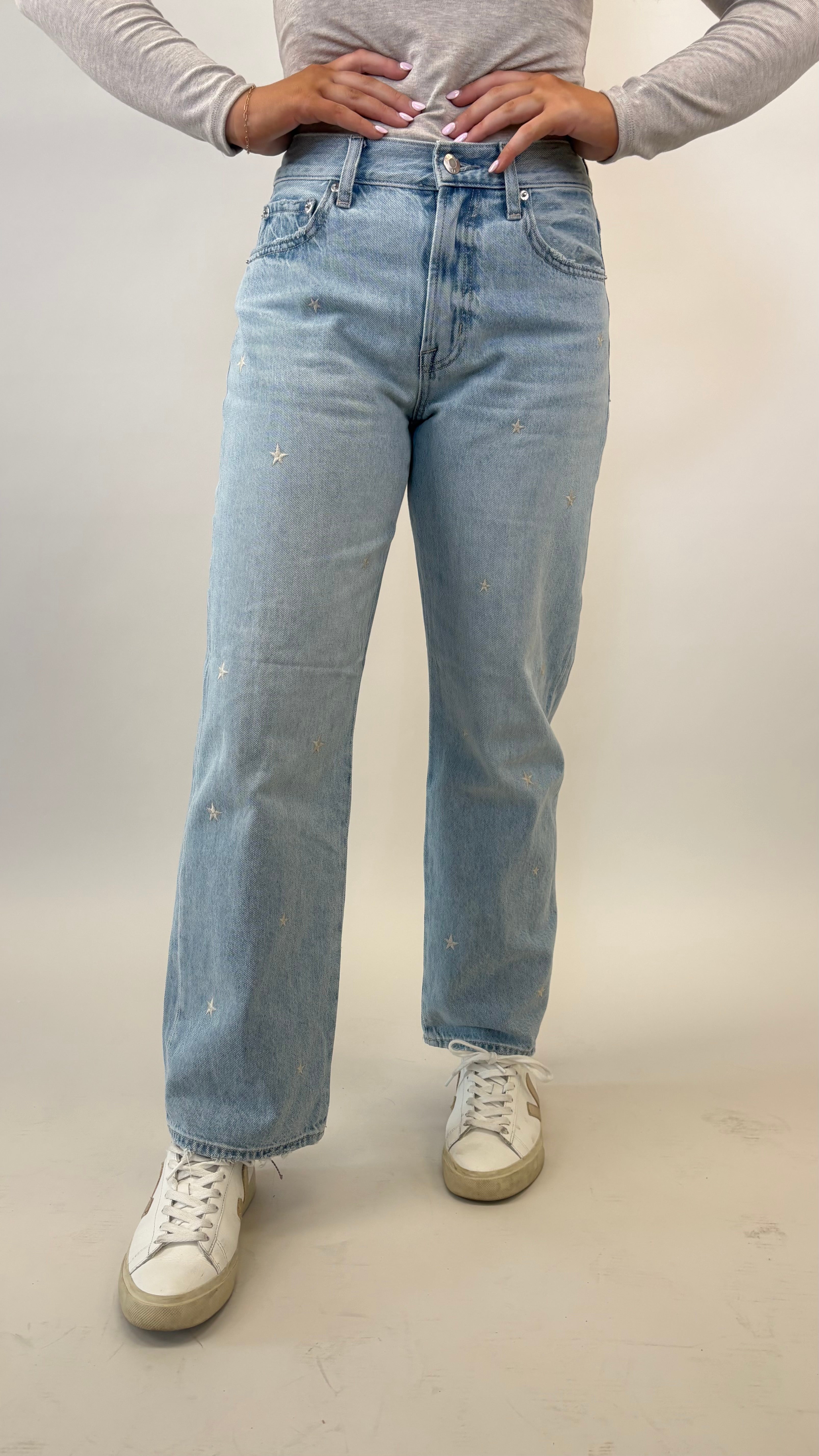 Pistola Lexi mid rise bowed straight jeans with star embroidered detailing