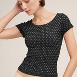 Polka Dot Reversible Cap Sleeve Top – Black