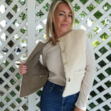 Army green women’s layering vest with two-in-one reversible design