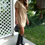 Fall women’s boutique dress with soft suede texture and mini length