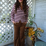Soft ribbed striped cardigan with two-way zip front for everyday layering