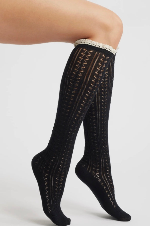 Tall Free People pointelle socks featuring soft cotton fabric and scalloped lace trim